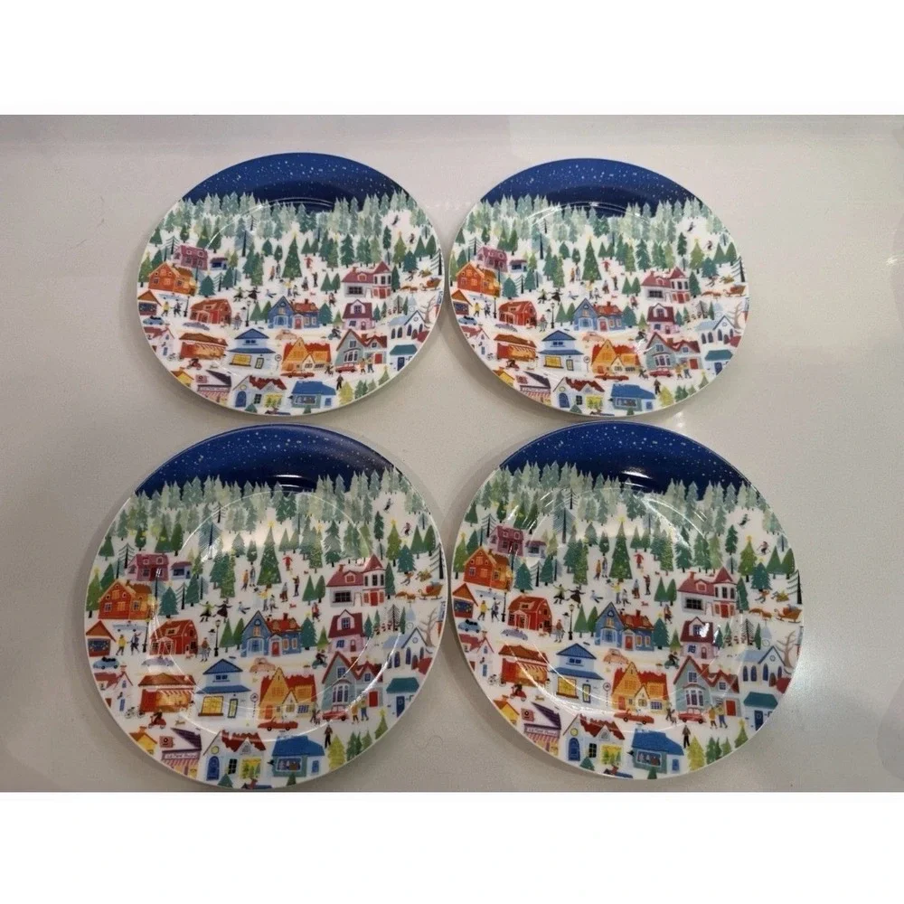 STECHCOL Gracie Bone Winter Christmas Tree Salad Appetizer Plate Set Of 4 NEW